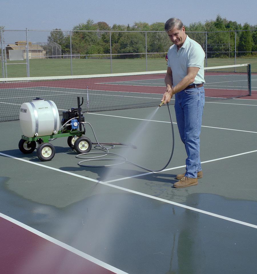 Mighty Mac PS322T 22 gallon Sprayer cleaning the court